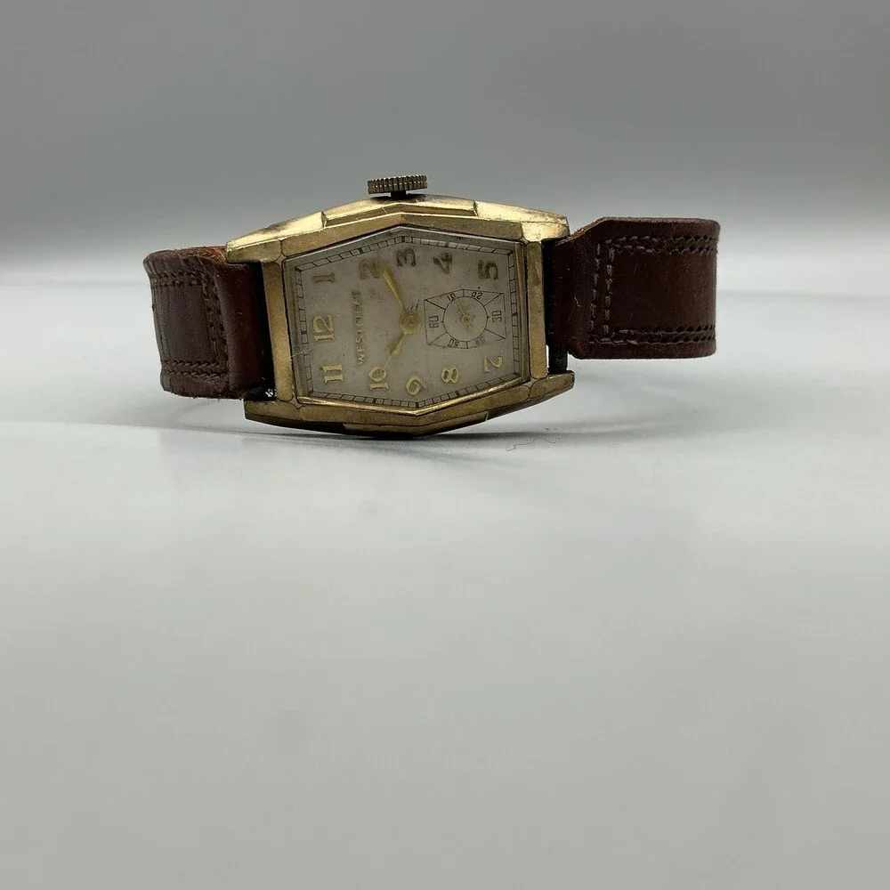 Vintage Westfield Mens Watch 23mm Cream Dial Brown Leather Manual Wind For Parts